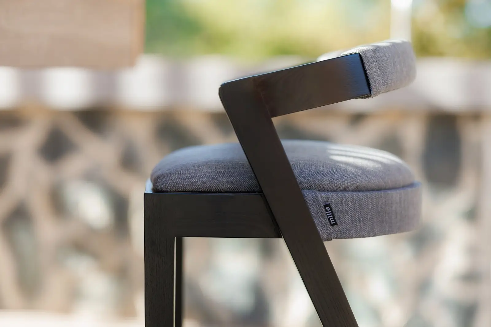 Detail of the Baffi seat fabric on the outdoor villa terrace