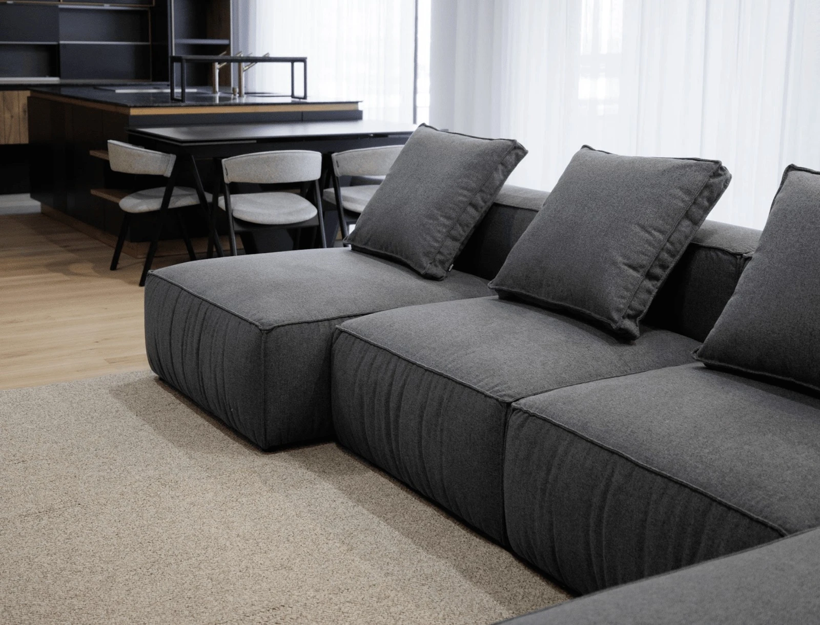 Charcoal Milano next to a set dining table