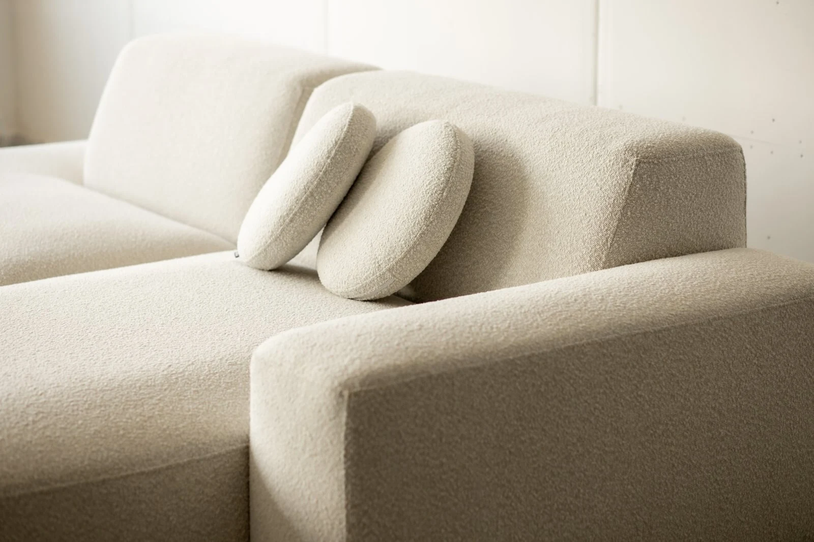 Close detail of cream boucle Kingston