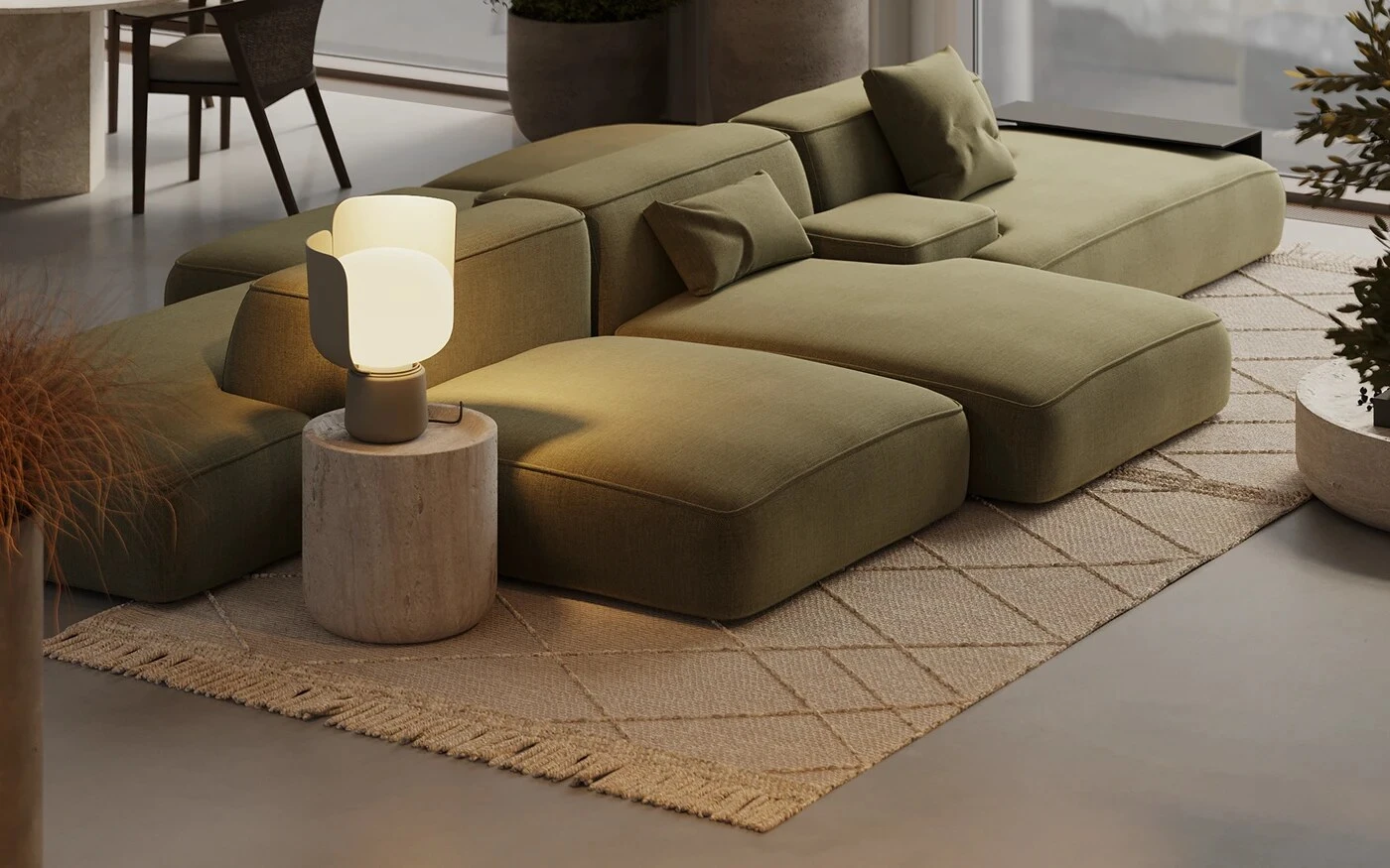 Olive Kingston in a modern open-plan living room